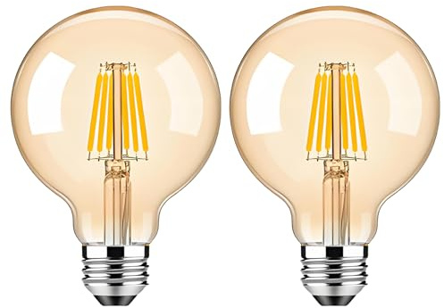 WULUN E27 G95 Vintage Edison LED-Glühbirne, 6W Äquivalent zu 60W Halogenlampe, 600 Lumen 2700K Warmweiß Licht, Bernsteinglas, AC 220-240V, 360°Strahlwinkel, nicht dimmbar, Dekor Glühbirne, 2 Stück