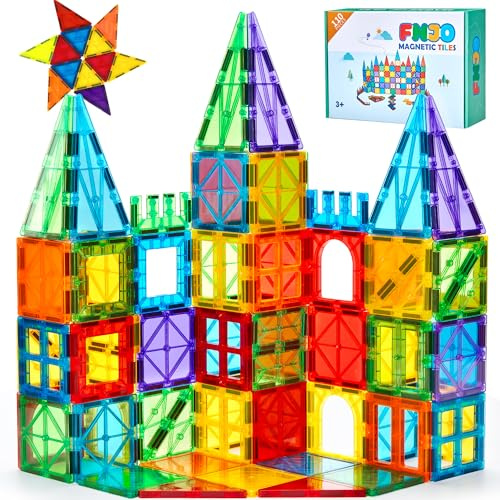 FNJO Tuiles Magnétiques 110 Pièces - Blocs de Construction Magnétiques, Jeu Éducatif STEM Montessori pour Enfants 3-9 Ans - Cadeau Garçons/Filles (Maternelle, Classe)
