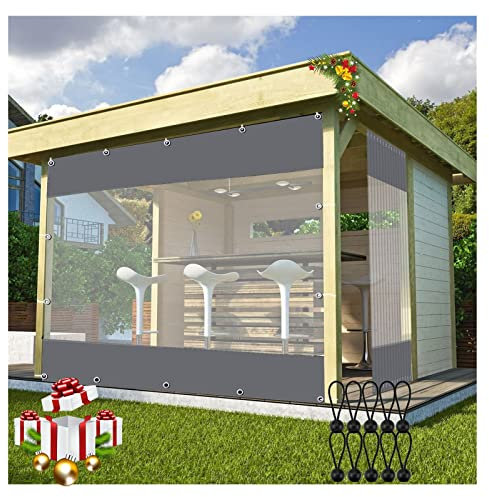 LGJEGD Klare Vinyl Terrassenüberdachung mit rostfreien Ösen, 0,5MM wasserdichte graue und klare Outdoor-Plane for Terrasse, Pergola, Veranda (Color : Clear, Size : 4.59x9.84'/1.4x3m)
