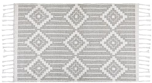 Beliani Outdoor Teppich Kunststoff grau/weiß 140 x 200 cm orientalisches Muster Tabiat