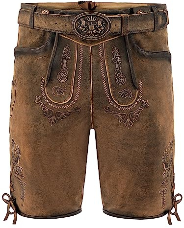 Lederhose Herren Tracht | Trachtenhose Herren Wildbock (100% Wildleder) | Kurze Lederhose braun Used in Gr. 42-60