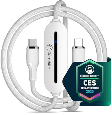 GlocalMe UniCord USB C Ladekabel, 65W [1m] Schnellladekabel PD3.0, 2.0 QC4.0 BC1.2, kann als 4G WiFi-Hotspot, kommt mit 1GB Global und 8GB EU Daten, Ladekabel für iPhone/Android-Handy, Tablet, Laptop