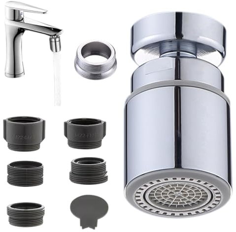 Parthan Faucet Aerator, Tap Head Replacement with Adapter, Anti-Splash Attachment, 360° Rotation Kitchen Sink Tap Aerator, 22mm x 45mm