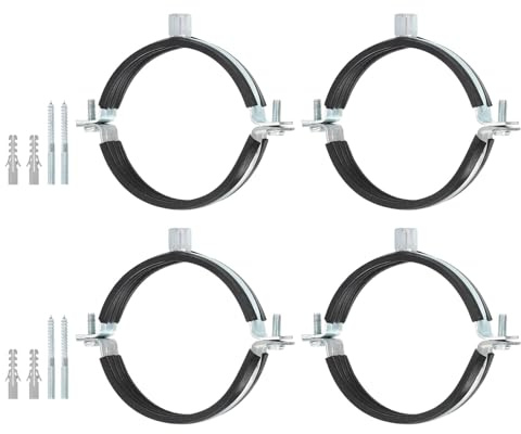 TA-VIGOR 4 Pcs Adjustable Pipe Bracket Clamp 4.33(110mm), Wall Ceiling Mount Split Ring Pipe Hanger, Heavy Duty Galvanised Iron Strap Clamp with Rubber Cushion for Water Gas Drain