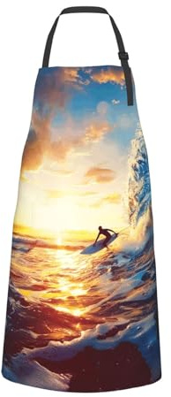 Tablier de chef imprimé coucher de soleil marin pour homme et femme - Tablier de cuisine amusant avec poches