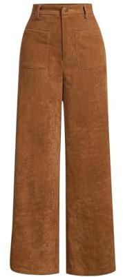 Keepink Women's Corduroy Trousers High Waisted Vintage Straight Leg Ribbed Cord Pants Solid Colour Relaxed Fit Casual Retro Bottoms Ladies Joggers for Autumn Winter Speing Everyday Wear