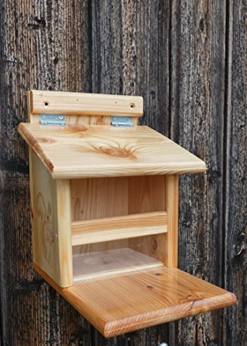 Mit tiefergesetzter Scheibe kein öffnen des Deckels durch das Eichhörnchen nötig, Eichhörnchenfutterhaus- Eichhörnchen-Haus Eichhörnchenfutter WITTERUNGSBESTÄNDIG LÄRCHENHOLZ