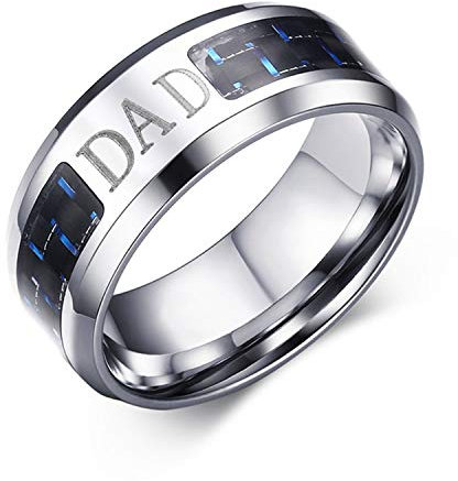 OIDEA Anello Uomo Dad Padre Acciaio Inossidabile Fibra di Carbonio Liscio Regalo Festa del Padre Argento