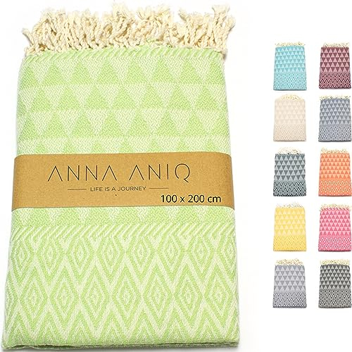 ANNA ANIQ Hamamtuch groß 100x200 cm Strandtuch XXL Saunatuch - 100% Baumwolle Fouta Pestemal Stranddecke Saunakilt Herren Saunahandtuch Damen Badetuch Pareo Strandhandtuch (Anisgrün)