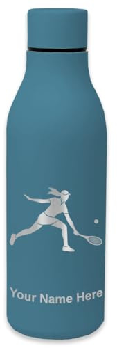 LaserGram Double Wall Stainless Steel Water Bottle, Tennis Player Woman, Personalized Engraving Included (Slate Blue)