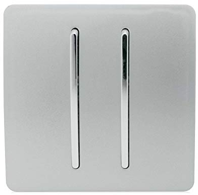 Trendi 2 Gang (2 Way & 3 way Intermediate) 240V Screwless Raised Front Plate Plastic Artistic Modern Glossy 10 Amp Chrome Rocker Double Electrical Wall Light Switch Platinum Silver - ART-SS29SI