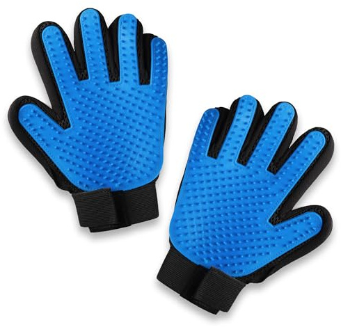 Pets First Dog Grooming Gloves Best Professional Deshedding, Brushing, Cleaning Mitt Tool for Small, Medium or Large Dogs & Cats. Fur & Hair Remover. Prevents Matted Coats. Soft Rubber Bristle Brush