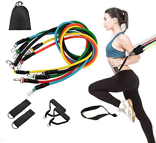 Bandes de Résistance Elastiques Musculation Set avec Ancre de Porte/Poignées/Sangle de Cheville pour Fitness Pilates Yoga Gym Entraînement Homme Femmes
