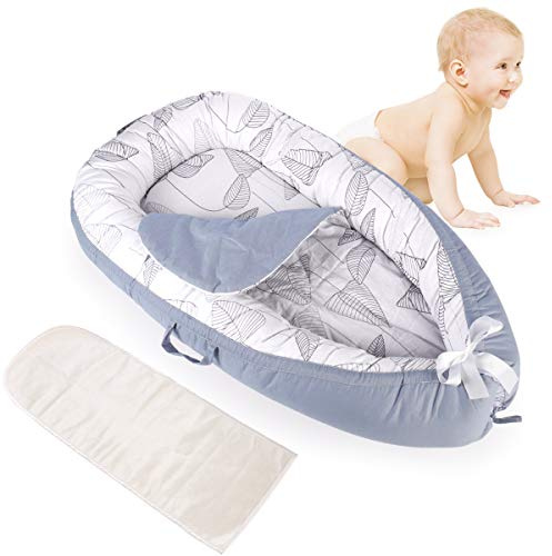 Mingfuxin Baby-Kuschelnestchen, superweich und atmungsaktiv, abnehmbares bionisches Bett mit 2 austauschbaren Matratzen, Bettumrandungen (Blatt)