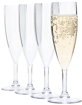 Pure Durability Plastic Champagne Flutes Glasses Unbreakable Reusable Set of 4 170ml