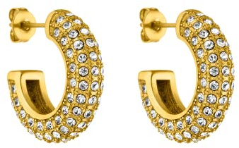 Purelei Big Glitter Ohrringe (Gold, Silber, Rosegold), Damen Ohrringe aus langlebigem Edelstahl, Wasserfester Schmuck mit Schmucksteinen, 20 mm Durchmesser (Gold)