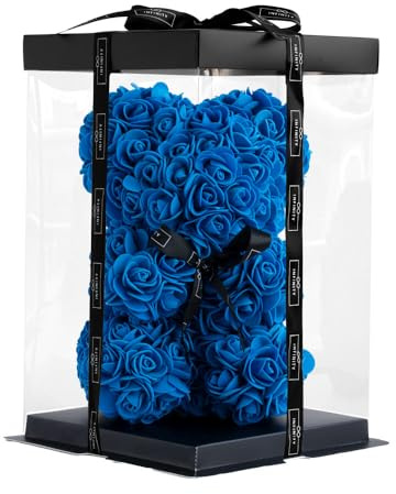 Infinity® Rosenbär Dunkelblau 25 cm – Handgefertigter Bär mit Geschenkbox & über 300 duftenden 3D-Rosen – Geschenk für Frauen, Geburtstag