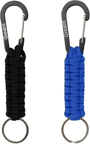 GREATRIL Paracord Schlüsselanhänger Karabiner Karabinerhaken D Ring Schlüsselband Personalisiert Schlüsselring für Draussen Motorrad Auto Camping Wandern Hunde Spazieren