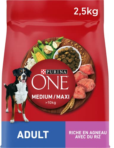 Purina One Medium Maxi > 10 kg Adult Crocchette Cani ricco in Agnello 2,5 kg | Crocchette cane medio e grande sapore di agnello - mantenimento dei muscoli forti e vitalità quotidiana - alimentazione cane