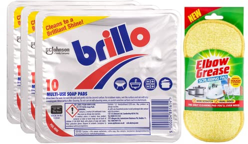 3X Brillo Multi-use Soap Pads (3X 10 Pads)-Household Cleaner - Effective for Cleaning Pots, Pans, Cookers - with Scrubbing Pad