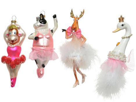 Christbaumschmuck Glas 18,6cm - Tier Ballerina Figur zum Aufhängen - 1 Stück sortiert - mundgeblasen - Weihnachtsbaum Anhänger für Weihnachten - Christbaumanhänger & Weihnachtsbaumschmuck - Rosa