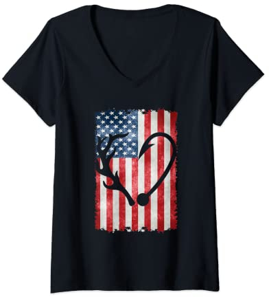 Damen Best Fishing & Shed Hunter Antler Elch, Hirsch Jagdbekleidung T-Shirt mit V-Ausschnitt
