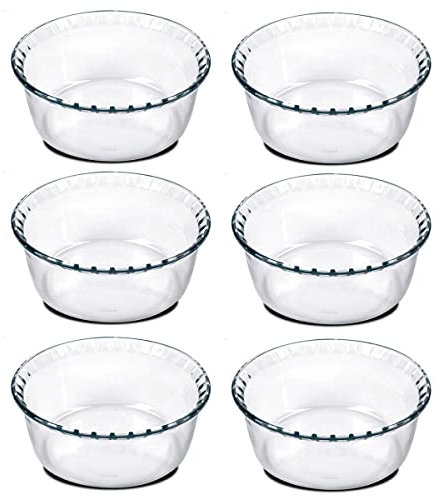 JUANIO Lot de 6 Moule soufflé Rond, Moule en Verre fileté, Plateau réfractaire, Plat à Four Moule de Cuisson, capacité 700 ML - Diamètre 15.1 x Hauteur 5.9 cm