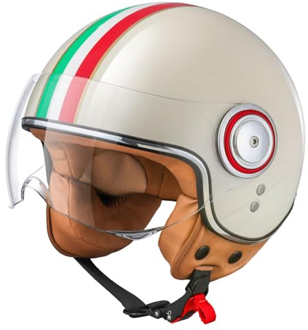 Comrider Open Face Motorcycle Helmet for Adults, Half Face Moped Helmets for Men, 3/4 Retro Vespa Helmet, Classic Vintage Motorcycle Helmet for Women, DOT Approved (X-Large, Beige)