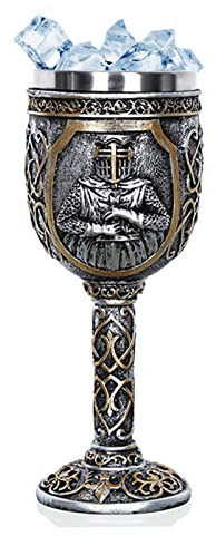 FIYSON Vintage Kelch,Knight Templar'' - Verzierter Kreuzritter-Weinkelch,Mittelalterlicher Wikingerritter Königskelch,Gothic Metallbecher für Champagner,Wein Whisky,Milch, Kakao,Kaffee,Bier und Mehr