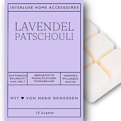 Interluxe Duftmelt Wachsmelt Lavendel Patschouli angenehm duftend Waxmelt 100% pflanzlich Duftwachswürfel Wachs mit Duftöl