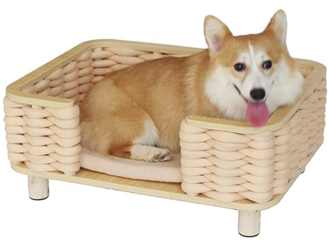 TUJOBA Hundebett Einfache Montagehundmöbel mit Kissenset, Hölzernter Tierzwinger -Tierheim, Atmungsaktiv, Alle Natürlichen von Gemahlenen Katzensofa -Bett (Color : Style 2, Size : 3XL)