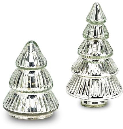 matches21 HOME & HOBBY Tannenbäume Weihnachtsdeko Set aus Glas, Silber - 2 Weihnachtsbäume als edle Tischdeko, Fensterdeko
