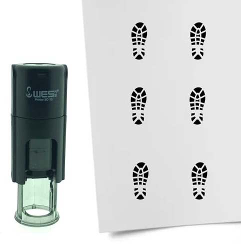 CombiCraft Selbstfärbender Stempel Schuhabdruck in Schwarz, 10mm rund - Ideal für Bulletjournals und Treuekarten