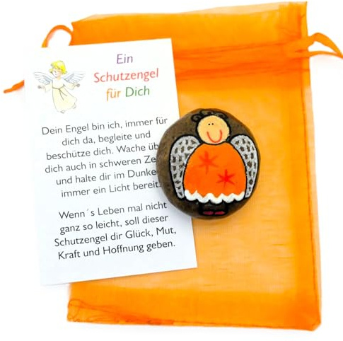 Andys Steinwelt® Schutzengel mit Name, Datum, Glücksbringer für Prüfung | Mitbringsel für Geburtstag Tischdeko, Glücksstein für Erwachsene, Handschmeichler Geschenke, bemalte Steine, Sorgenfresser