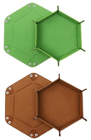 2 stycken vikbara kubbrädor dubbelsidig kubbräda, sammet vikbar kub bricka hexagon tärningsplatta läder kubbrädor för RPG DND Dragons tärning spel (grön – brun)