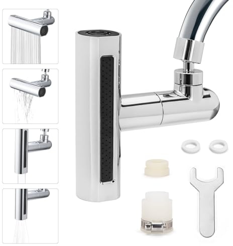 4 in 1 360° Waterfall Kitchen Faucet Head Replacement with 2 Adapters & Spanner, Splash-Proof Kitchen Extender, Swivel Faucet Aerator Attachment Sink Spray Nozzle for Washing