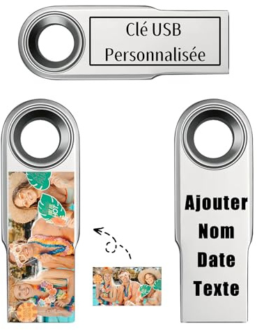 Clé USB Personnalisée - Cle USB avec Gravez Vos Textes - Transfert De Ficher Rapide - USB 2.0 Drive Clef USB, 32Go/64Go/128Go (B-128Go)