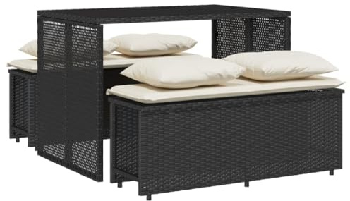 vidaXL Matgrupp för trädgården med dynor 3 delar svart konstrotting