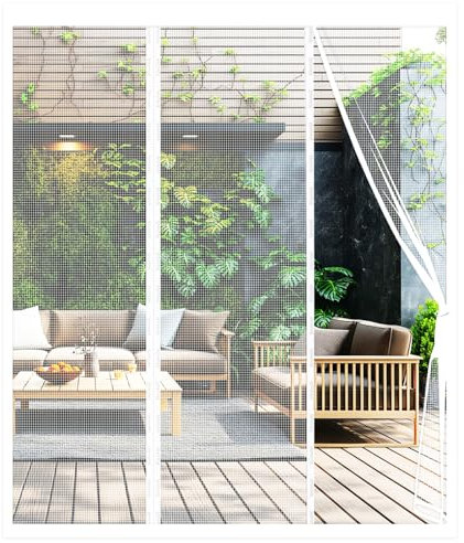 Magnet Fliegengitter Tür, Doppeltür Magnetvorhang, Insektenschutz Balkontür 150x180CM, Stärkere Magneten Fliegengittertüren für Schiebetür, Kellertür und Terrassentür, zwei Öffnungen, Weiß