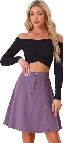 Allegra K Dam jeanskjol A-linje hög midja veckad ledig elegant denim kjol, lila, M