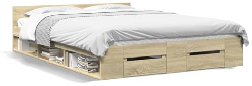 ShGaxin Bettgestell mit Schubladen Sonoma-Eiche 160x200cm Holzwerkstoff, Bett, Jugendbett, Schlafzimmer Bett, Bed Frame - 3280736