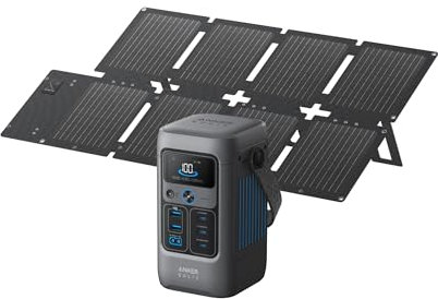 Anker SOLIX C200 DC Power Bank Station and 60W Solar Panel, 192Wh Portable Power Station, LiFePO4 Battery, 200W Solar Generator, For Outdoor, Camping, Traveling, and Emergencies