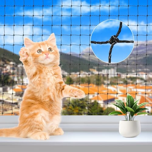 Apritsce Katzennetz Balkon, 8 X 3 M Katzenschutz Balkon, Katzennetz für Balkon Drahtverstärkt, Katzennetz mit Befestigungsseil und Zubehör, Katzenzaun für Balkone, Terrassen und Fenster