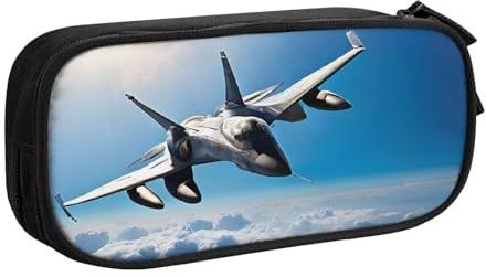 ASPOIJHN Federmappe mit großem Fassungsvermögen, doppellagig, Schreibwaren, Aufbewahrungstasche, tragbarer Stift-Organizer für Schule, Bürobedarf, Flugzeug-Kampfjets, Einheitsgröße, Krawattenetui