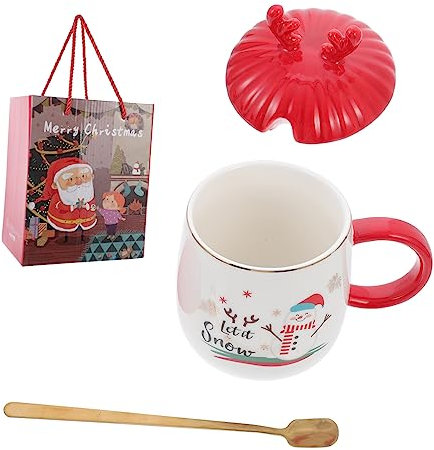 Amosfun Weihnachtstasse Aus Keramik Mit Deckel Und Löffel Inklusive Geschenkbox Als Gastgeschenk Für Feiern Und Jubiläen Sowie Als Tischdeko Und Trinkbecher Geeignet