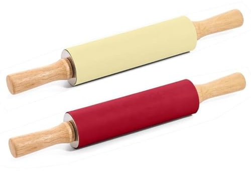 1 Pezzo Mattarello Girevole in Silicone con Manico in Legno 38 cm 2 Colori