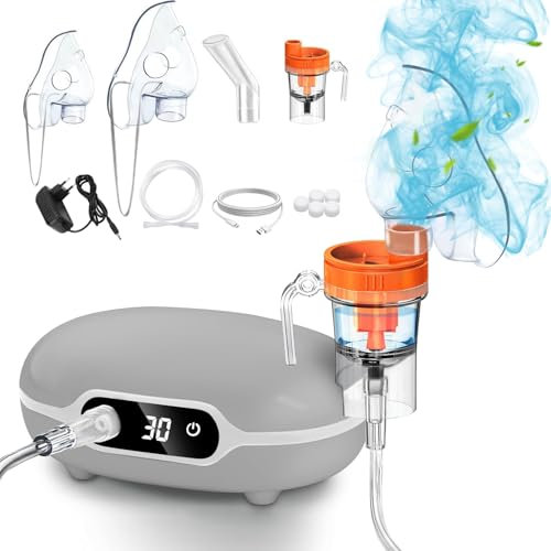 PAZEAU Aerosol Portatile Silenzioso Con Display Digitale,Macchina Aerosol Adulti E Bambini,Ultrasuoni Nebulizzatore Neonato,Inalatore Apparecchio Con Boccaglio, Aerosol Da Viaggio A Pistone
