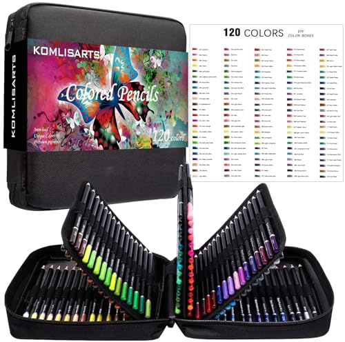 KOMLISARTS Colours Bleistift-Set, Radiergummi und Anspitzer – ideal zum Zeichnen und Ausmalen – Nachfüllmine auf weicher Ölbasis, ideal für Erwachsene und Anfänger (120)
