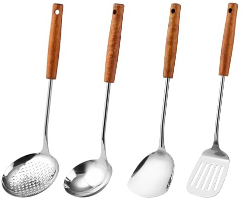 FJNATINH Wok Pfannenwender und hitzebeständigem Edelstahl Küchenutensilien Set Spülmaschinenfest und leicht zu reinigen