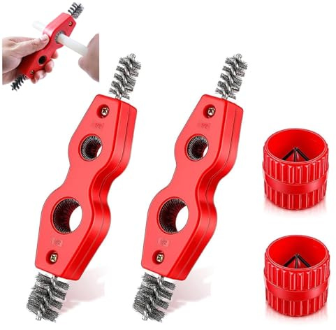 4Pcs Pipe Cleaner Plumbing Set, 2 Copper Pipe Cleaners & 2 Reamers, 4 in 1 Pipe Deburring Tool, Pipe Cleaner for Drill Copper PVC Pipe